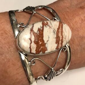 Jasper Stamped 925 Sterling Silver Cuff Bracelet